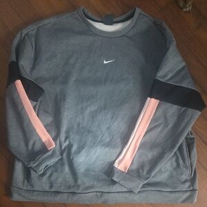 Nike Gray Crewneck Sweater with Black and Pink Accents
